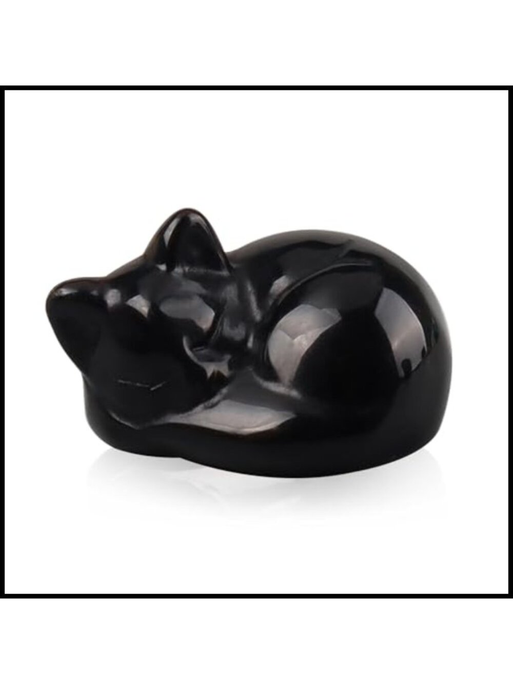 Black Obsidian Sleeping Cat Statue Healing Crystal Cat Figurine Desk Decor